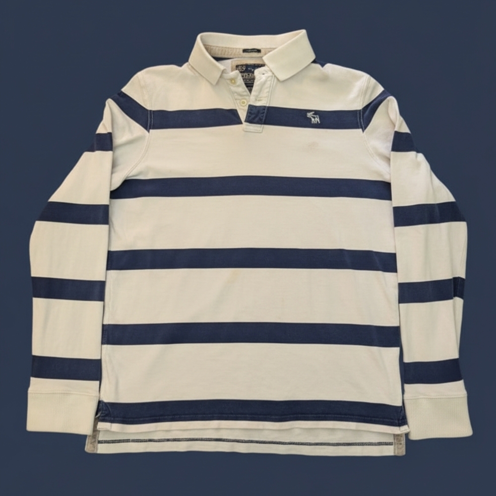 Vintage Abercrombie & Fitch Navy and White Striped Polo Muscle Fit